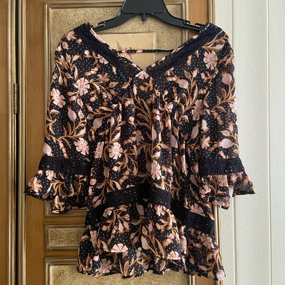 Floral Black and Pink Women's Top
